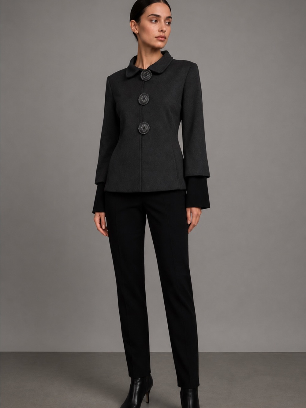 Joseph Ribkoff Charcoal Jacket Statement Buttons Made in Canada Size 14